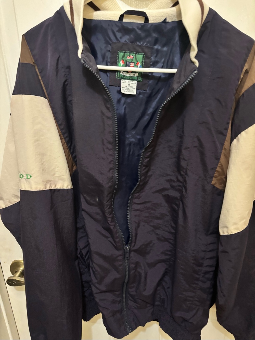 Vintage IZOD Colorblock Hooded Windbreaker Jacket - Navy & Cream